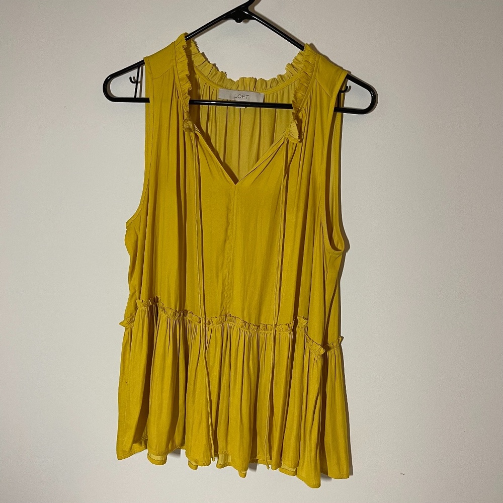 LOFT Mustard Yellow Sleeveless Ruffled Peplum Blouse